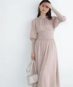 【美品】ナチュラルビューティーベーシック＊リブ切替マトンスリーブワンピース