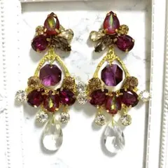 A511♡スワロフスキー　ボルドー　セピア　ビジュー　ピアス　じゃらじゃら　茶色