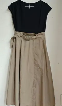 SIMPLICITE/ワンピース/カーキ黒ベージュ　シャツワンピース　バイカラー