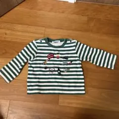 familiar 長袖カットソー 緑と白のボーダー