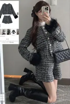 GRL 2Wayファージャケットメショートパンツツイード セットアップnh184