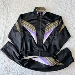 adidas ジャージ セットアップ ブラック×パープル×ゴールド デサント製
