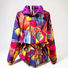 90s 総柄 ナイロンジャケット 派手カラー マルチカラー 古着 ヴィンテージ