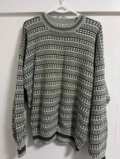 グリーン系 ストライプニット　メンズ　レディース　古着