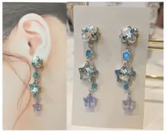 ハンドメイド　星のクリスタルピアス