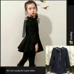 ブラック 【140㎝】バックリボン ワンピース 韓国 子供服 女の子 キッズ