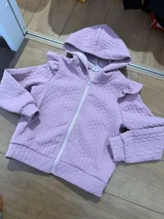 ケーブル編みフード付きパーカー ピンク　130 新品