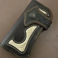 レザー製長財布 蛇皮アクセント ワンオフ オーダーメイド インディアン