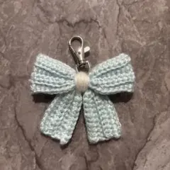 リボン キーホルダー チャーム【ミントグリーン】ハンドメイド｜かぎ針編み 編み物