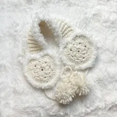 【ハンドメイド】イヤーマフ　アイボリー　ハート　かぎ針編み