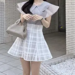 GRL インパン裏地付きチェック柄フレアミニスカート tu1028