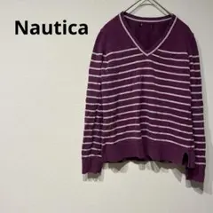 美品✨ Nautica ノーティカ紫 ストライプ 長袖 Vネックセーターのサムネイル
