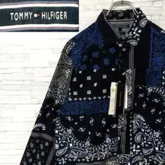 【新品未使用】トミーヒルフィガー 長袖シャツ 刺繍ロゴ 総柄 デザインシャツ L