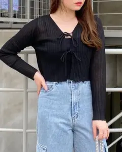 INGNI シアーリボンニットカーディガン　ブラック