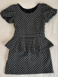 ワンピース　黒　Ｌ　オシャレ　可愛い　チェック　タイト　ぺプラム
