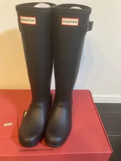 【25㎝】HUNTER ロング レインブーツ 雨靴 ブラック 黒