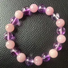大人可愛い ピンク翡翠 × パープルクラッククォーツ 10mm ブレスレット