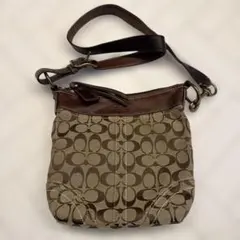 【美品】COACH　コーチ　ショルダーバッグ　キャンバス×レザー　ブラウン