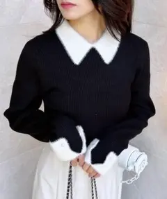 INGNI 配色襟フェザーニット 黒