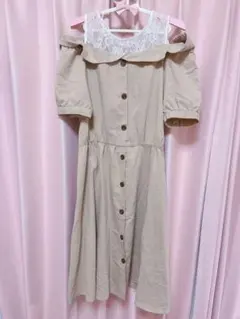 【INGNI】ベージュ オフショルダー 半袖ワンピース