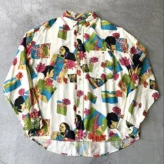 90s レーヨンシャツ 人物柄 L vintage