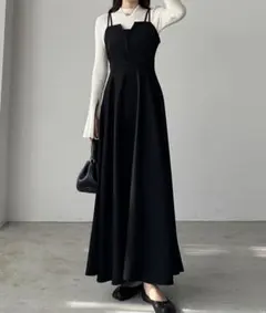 Louere デザインキャミワンピース フレア ブラック レディース Mサイズ