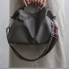 本革ハンドル2wayトートバッグ 高密度ナイロン　チャコールグレー