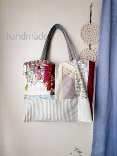 ハンドメイド　パッチワーク　トートバッグ　ピンク花柄