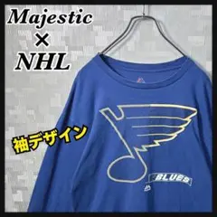 NHL ロンT 長袖 Tシャツ メンズ L マジェスティック ブルー 青 古着のサムネイル