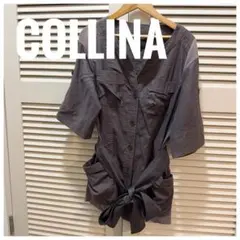 collina コリナ 半袖 チュニック ミリタリー カーキ 異素材 ドッキングのサムネイル