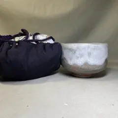 な*ん様 楽焼 白楽手窯変茶碗　在銘印 仕服 抹茶茶碗　茶道具　表千家 裏千家