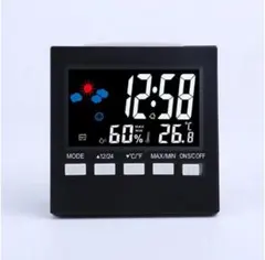 デジタル温湿度計 置き時計 目覚まし時計 多機能 大画面 黒色 ブラック