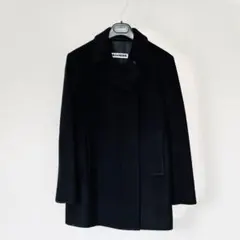 ジルサンダー/JILSANDERレザー切り替えハイネックウールハーフコート
