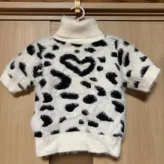 レオパード柄 タートルネック ニット 半袖 ショート丈