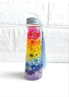 虹色ハーバリウム　仏花　ペット用仏花　タッセル付き