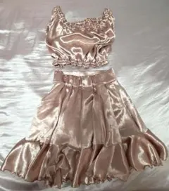 lilLilly 【リルリリー】ピンク サテン トップス&スカート セット