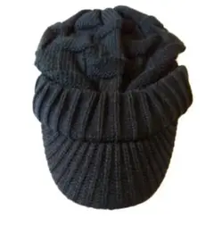 ★新品★つば付き★黒色★ニット帽★