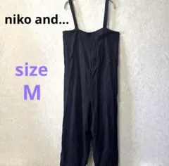 ニコアンド サロペットパンツ★黒 オールインワンリネン M 紐調節可能