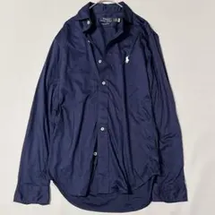 ポロラルフローレン ニットドレスシャツ XS 紺 長袖 ポニー刺繍　QRタグ