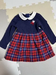 ミキハウス　90 ワンピース　ネイビー/レッド