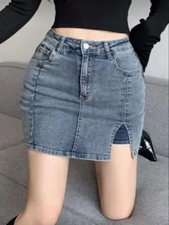 【DAZY】インパン付き デニム タイト ミニスカート スリット入り