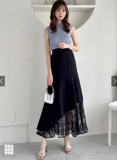 シアーチェック柄アシンメトリースカート　[ask75]