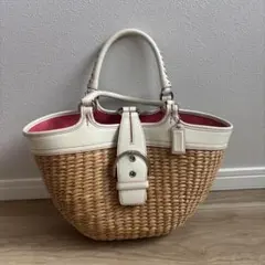 美品✨COACH ショルダーバッグ ホワイト 花柄 巾着 - メルカリ