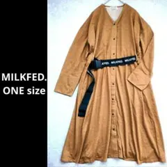 美品ミルクフェド 楽ちん ロゴ 太ベルト カーディガン ワンピース Vネック