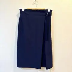 SHIPSダークブルー ラップ風 タイトフレアスカート　38サイズ