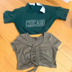 【SHEIN】レディース トップス 2点まとめ売り ショート丈 クロップド丈 緑