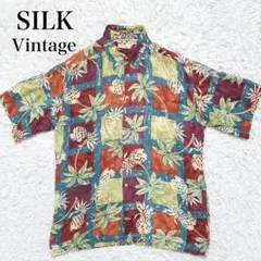 美品　極上 シルク 100% アロハシャツ 総柄 ヤシの木 パイン XL y2kのサムネイル