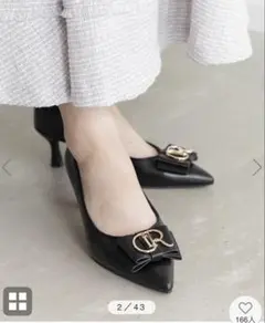 RANDA 【走れる美脚パンプス】ビジューモノグラムリボンフィットパンプス