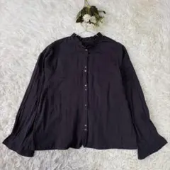 シサム ふんわりガーゼ　優しい手刺繍の2wayブラウス　チャコールグレー インドのサムネイル