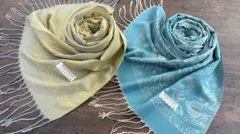 アウトレット 2点セット 春色 パシュミナ 総柄 ストール イエロー＆グリーン